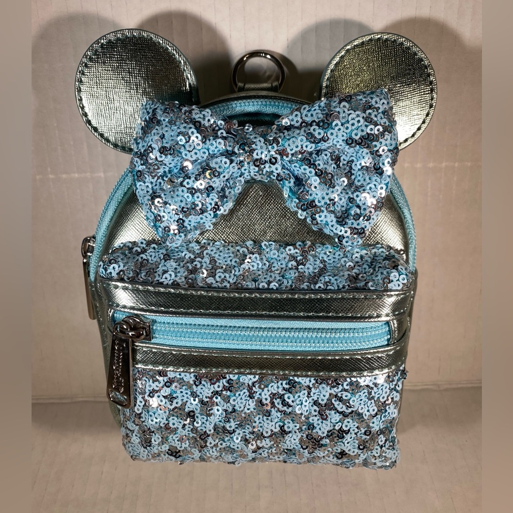 Loungefly Disney Parks Frozen Arendelle Aqua Sequin Wristlet Mini Backpack